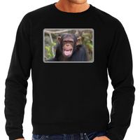 Dieren sweater / trui met Chimpansee apen foto zwart voor heren - thumbnail