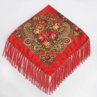 Rode etnische stijl retro kwast vierkante sjaal bloem patroon hoofddoek sjaal grootte: 90 x 90cm