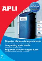 Apli weerbestendige etiketten ft 210 x 297 mm (b x h), 20 stuks, 1 per blad, doos van 20 blad Apli weerbestendige etiketten ft 210 x 297 mm (b x h), 20 stuks, 1 per blad, doos van 20 blad