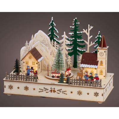 Kerstscene hout LED 14x28x20cm