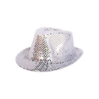 Zilveren trilby glitter party hoedje met pailletten