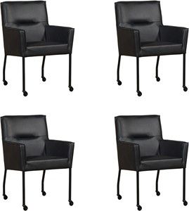 Set van 4 Zwarte leren moderne eetkamerstoelen Lucky - Granada leer Black (zwart leer)