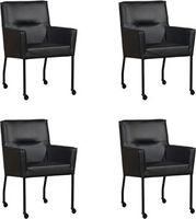 Set van 4 Zwarte leren moderne eetkamerstoelen Lucky - Granada leer Black (zwart leer)