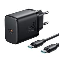 JOYROOM JR-TCF11 25W Snelle Wandoplader Set met USB-C naar USB-C 60W 1m Kabel, EU Stekker - Zwart