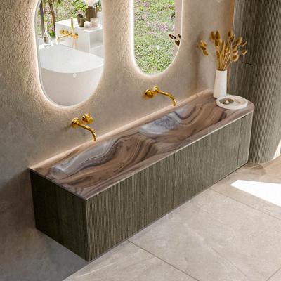 Badmeubel Mondiaz Kurve-Dlux | 165 cm | Meubelkleur Shadow | Wastafelkleur Sombra | Solid surface | Dubbel / Links spoelbak | Zonder kraangat(en)