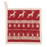 Clayre & Eef Pannenlap 20x20 cm Rood Beige Katoen Vierkant Kerst