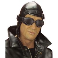 Verkleed Piloten pet - zwart - nep leer - volwassenen - race pet - pilotenpet