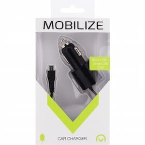 Mobilize USB autolader DUAL 4800mA + micro USB kabel zwart 1m - 9540125