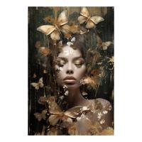 Glasschilderij - Vrouw Met Vlinders - 120 x 80 cm