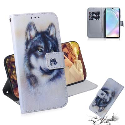Witte Wolf patroon gekleurde tekening horizontale Flip lederen case voor Huawei P30 met houder & card slots & portemonnee
