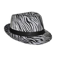 Carnaval verkleed Trilby hoedje met zebra print - volwassenen