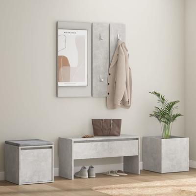 Garderobe set bewerkt hout betongrijs
