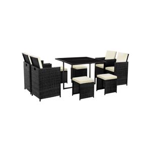 Poly rattan tuinmeubelset van 9, Zwart + Wit