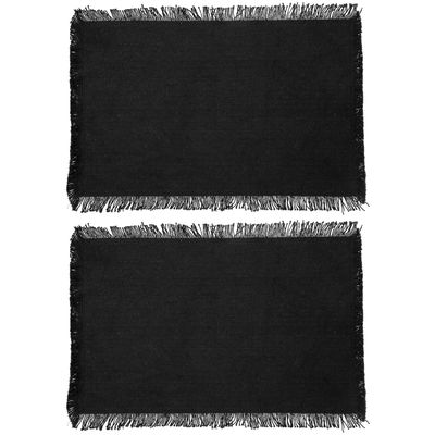 Secret de Gourmet placemats Kenya - 8x - zwart - 45 x 30 cm - katoen - met franjes