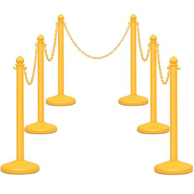 6 Stuks Kunststof Kettingpalen Set Menigte-Control Kettingpalen met 5 Afneembare Kettingen Veiligheid Barrière Palen Geel