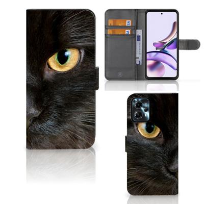 Motorola Moto G13 | G23 | Telefoonhoesje | Met pasjeshouder | Zwarte Kat