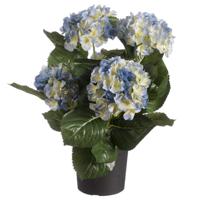 Louis maes Kunstplant - Hortensia hydrangea - blauw - in pot - 44 cm   - - thumbnail