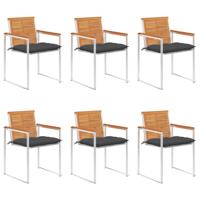 Tuinstoelen 6 st met kussens massief acaciahout