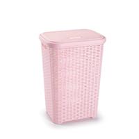 Plasticforte Wasmand met deksel - 60 liter - lichtroze - rotan - kunststof - L35 x B43 x H62 cm