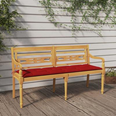 Bankje Batavia met rood kussen 150 cm massief teakhout