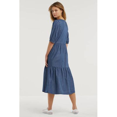 anytime jurk met volant blauw