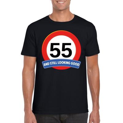 55 jaar and still looking good - t-shirt verkeersbord print - zwart - heren - verjaardag