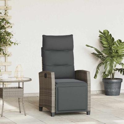Verstelbare tuinstoel met bijzettafel poly rattan grijs