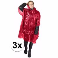 3x wegwerp regenponcho rood