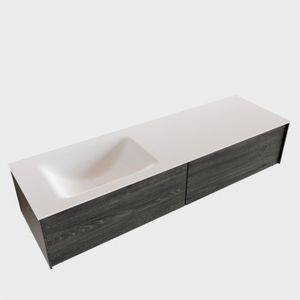 Badkamermeubel BWS Madrid Antraciet 150x45x30 cm Mat Witte Solid Surface Wastafel Links (2 lades, 1 kraangat)