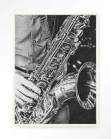 Urban Cotton Wandkleed 'The Man With The Sax' 110 x 145cm in Floating Frame - off white