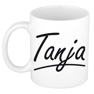 Tanja Naam koffiemok - beker - met sierlijke letters - wit - 300 ml - Cadeau - Dames Tanja Naam koffiemok - beker - met sierlijke letters - wit - 300 ml - Cadeau - Dames