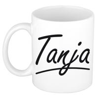Tanja Naam koffiemok - beker - met sierlijke letters - wit - 300 ml - Cadeau - Dames