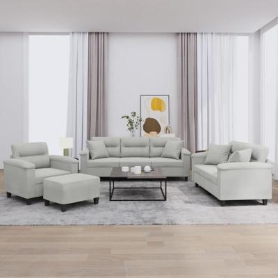 4-delige Loungeset met kussens microvezelstof lichtgrijs