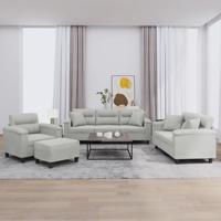 4-delige Loungeset met kussens microvezelstof lichtgrijs