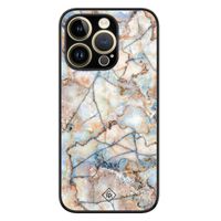 iPhone 14 Pro glazen hardcase - Marmer bruin blauw