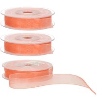 3x Hobby/decoratie koraal roze organza sierlinten 1,5 cm/15 mm x 20 meter