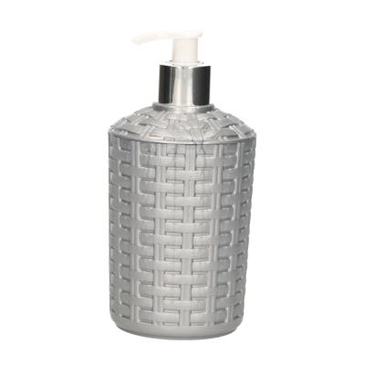 Plasticforte Zeeppompje - zeep dispenser - zilver - gevlochten kunststof - 16 cm