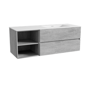 Storke Edge zwevend badmeubel 140 x 52 cm beton donkergrijs met Mata asymmetrisch rechtse wastafel in solid surface mat wit