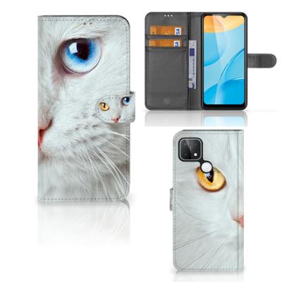 OPPO A15 | Telefoonhoesje | Met pasjeshouder | Witte Kat