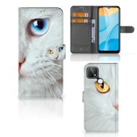 OPPO A15 | Telefoonhoesje | Met pasjeshouder | Witte Kat