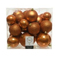26x stuks kunststof kerstballen cognac bruin (amber) 6-8-10 cm glans/mat/glitter   -