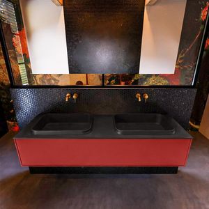 Badkamermeubelset Mondiaz Erin 150 cm met 1 Lade met RIDGE Wastafel Dubbel Urban Zonder Kraangaten Greeploos Mat Fire