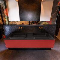 Badkamermeubelset Mondiaz Erin 150 cm met 1 Lade met RIDGE Wastafel Dubbel Urban Zonder Kraangaten Greeploos Mat Fire