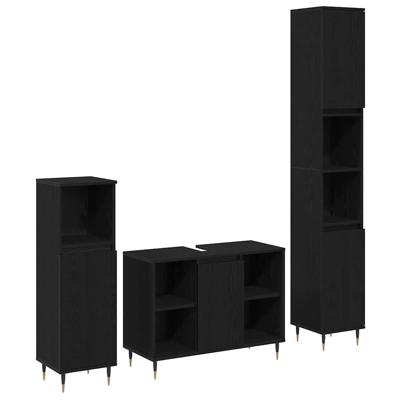 Badkamermeubelset met opslag 3 pcs Zwart Eiken 30 x 30 x 180 cm