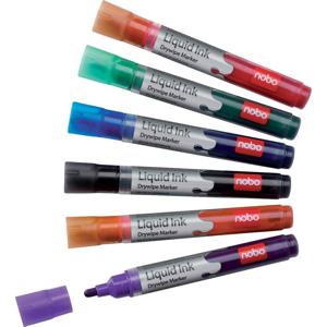 nobo Liquid Ink 1901419 Whiteboardmarkerset Zwart, Rood, Groen, Blauw, Oranje, Violet 6 stuk(s)