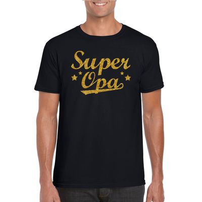 Super opa cadeau t-shirt met gouden glitters op zwart voor heren Super opa cadeau t-shirt met gouden glitters op zwart voor heren