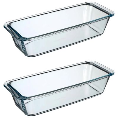 2x stuks ovenschaal rechthoek - Transparant - Geglazuurd glas - 31 x 12 x 7 cm