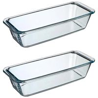 2x stuks ovenschaal rechthoek - Transparant - Geglazuurd glas - 31 x 12 x 7 cm