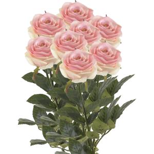 Kunstbloemen boeket roos Simone - 8x - roze - 73 cm - decoratie bloemen