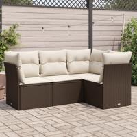 4-delige Loungeset met kussens poly rattan bruin